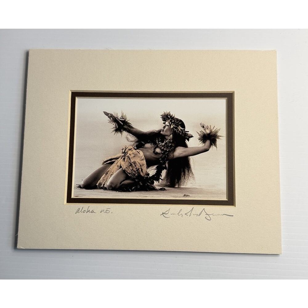 Randy Jay Braun Hand Colored Photo Signed Hawaiian Hula Dancer Matted Print